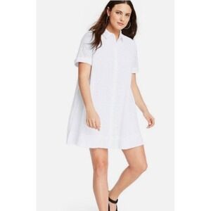 Cottagecore White‎ Eyelet Short Sleeve Button Front Dress S Minimalist Preppy